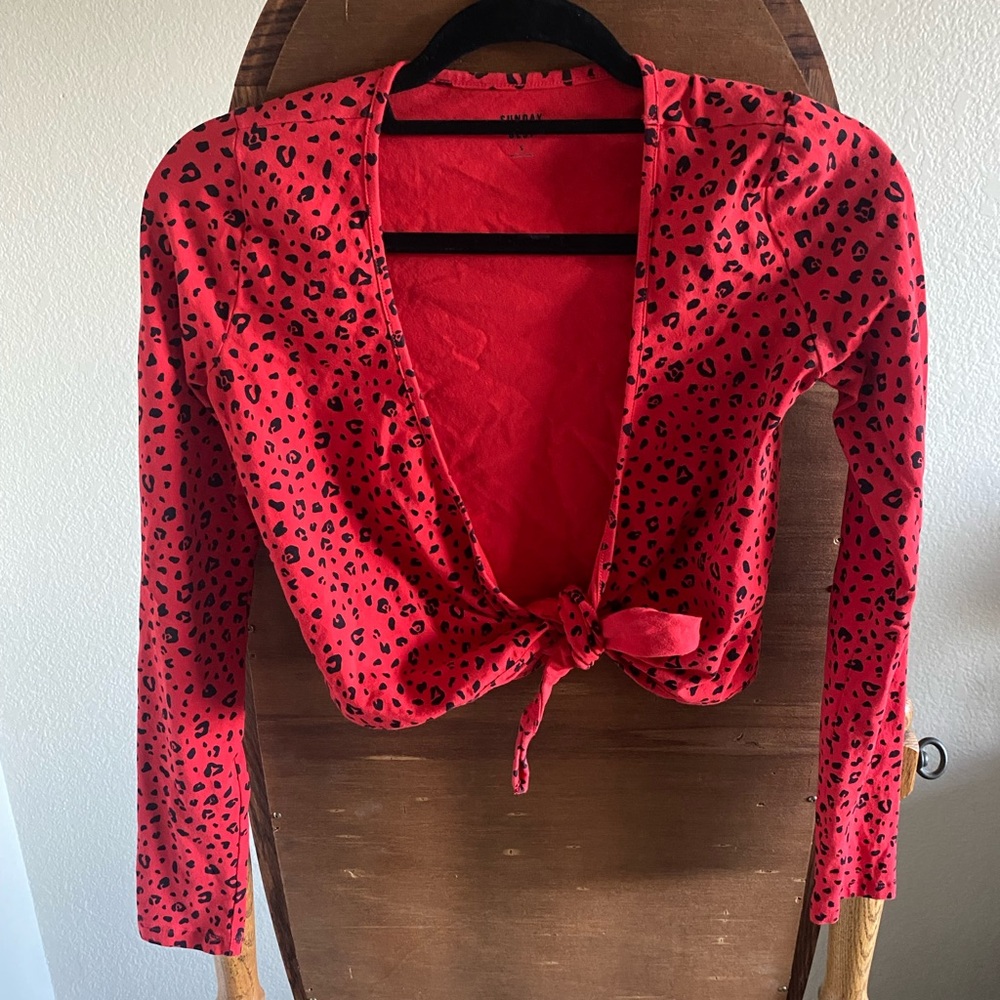 Wild Fable Red Leopard Print Tie-Front Top